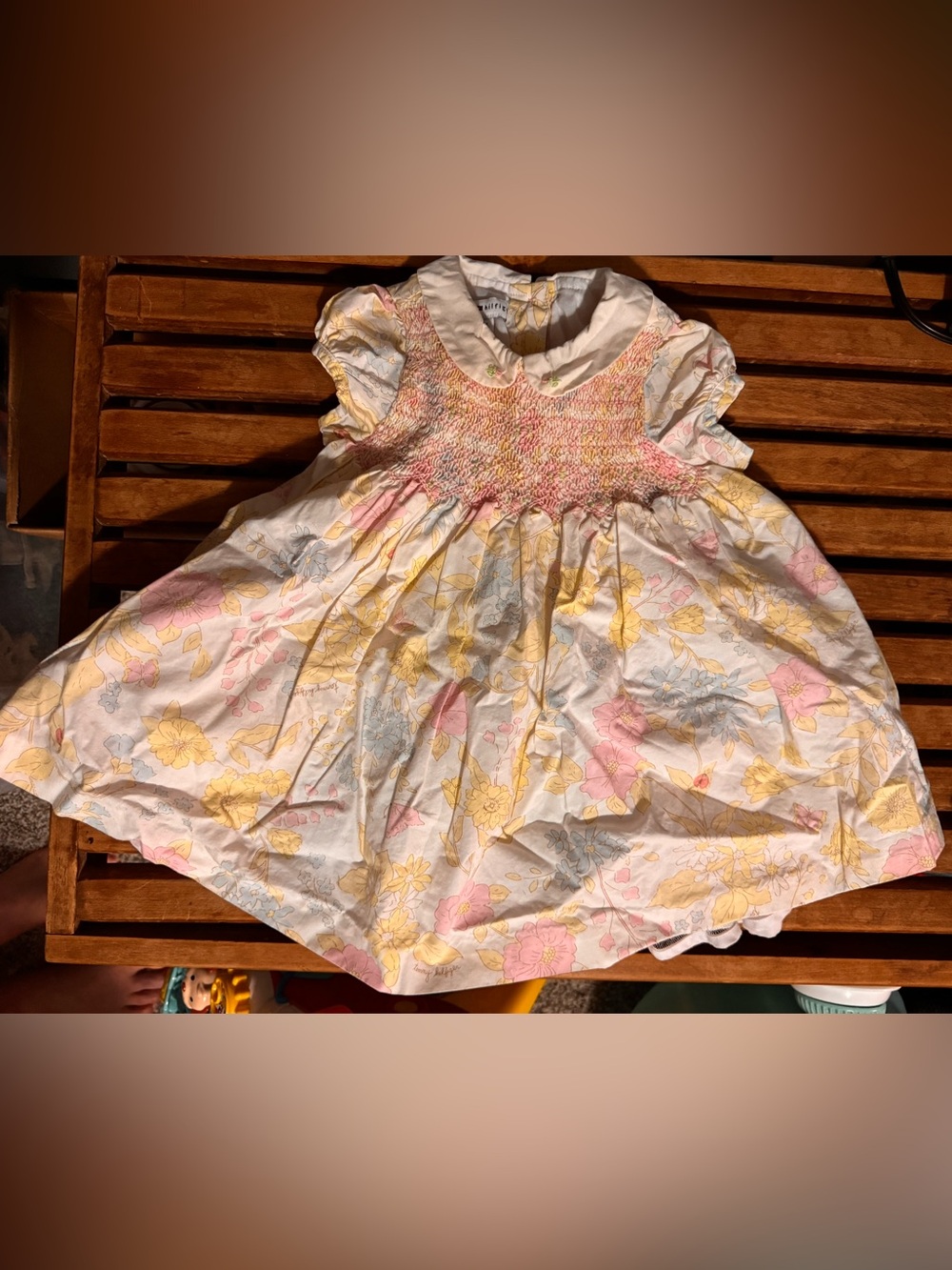 Tommy Hilfiger Smocked Floral Short-Sleeve Baby Dress Pastel Yellow & Pink
